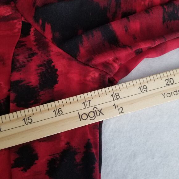 Connected Apparel Red Black Floral Print Dress 3/4 Length Sleeves, Size 12 - Picture 7 of 9